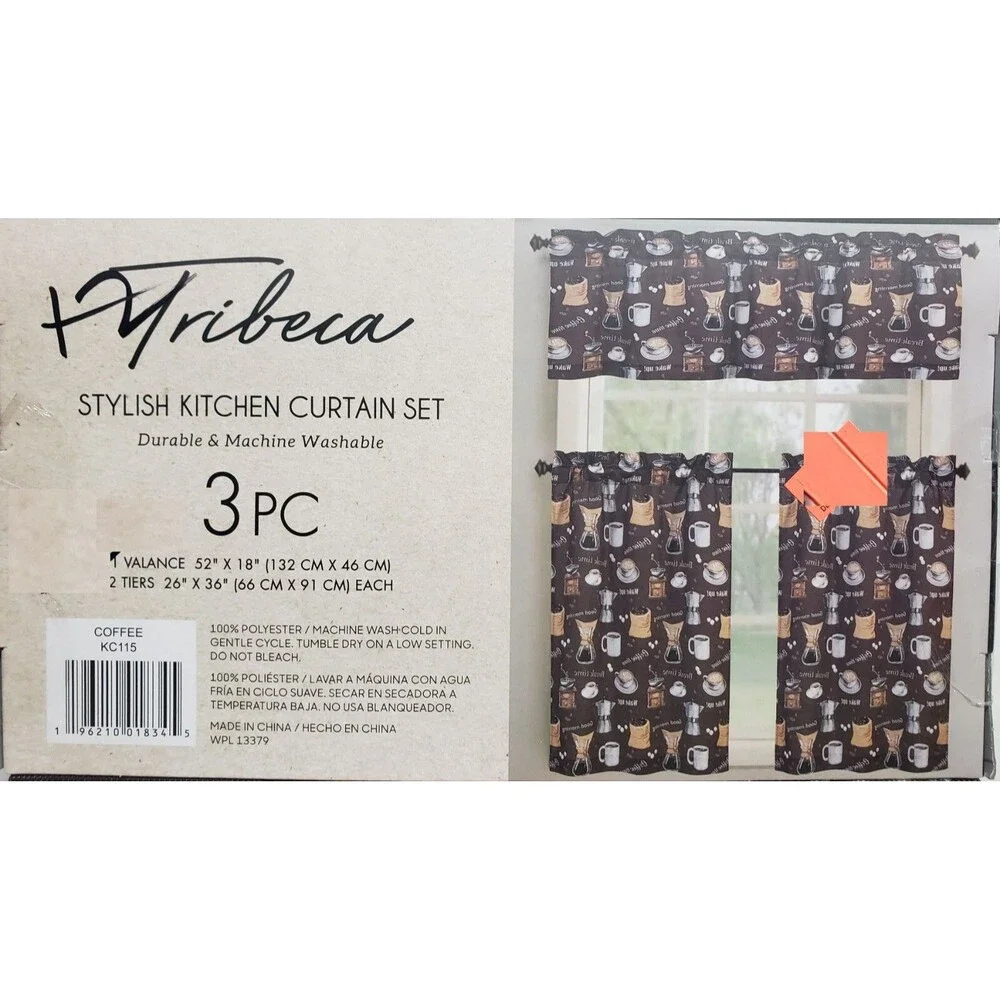 3pc. Kitchen Curtains Set:2 Tiers(26